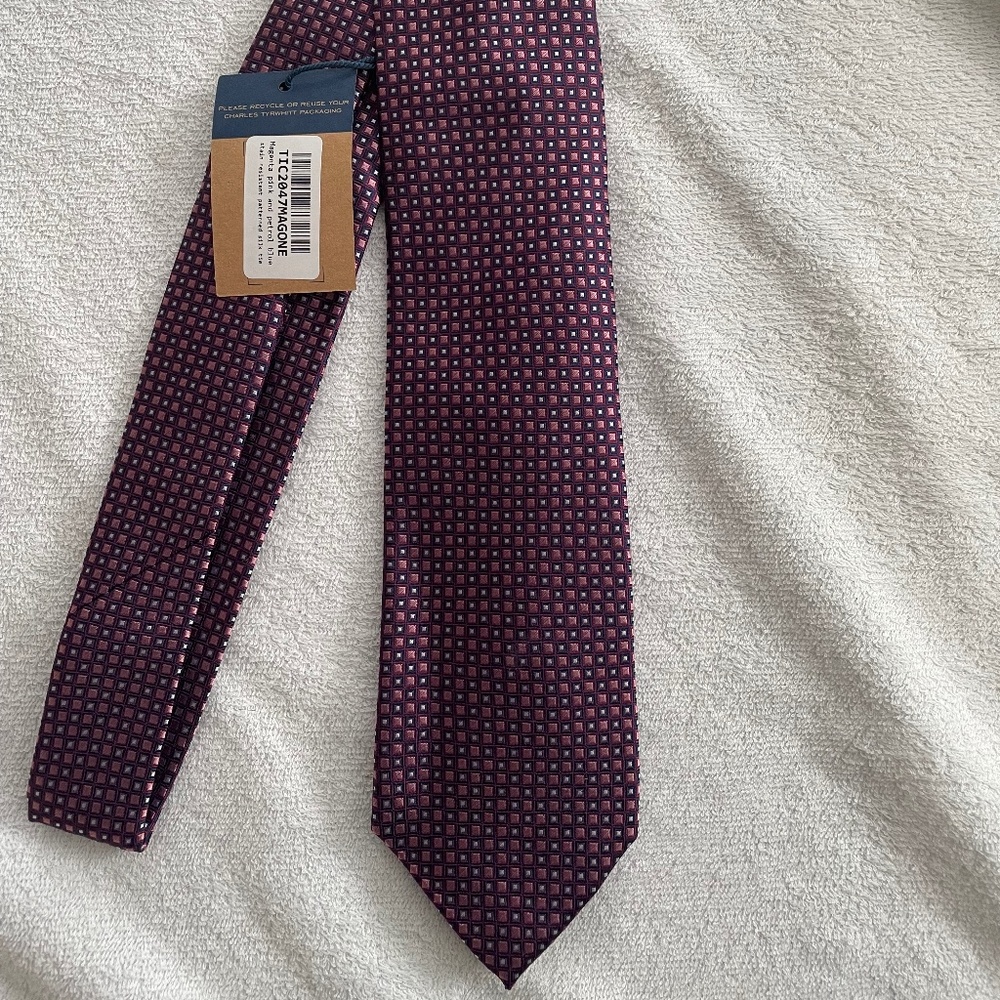 Charles Tyrwhitt Magenta Pink and Petrol Blue Silk Tie NWT